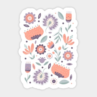 Folk Art Florals in Pink + Purple Sticker